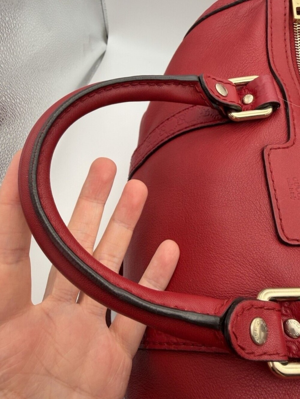 ❤️FLASH SALE!!❤ Gucci Red Joy Boston Bag Guccissima Leather Trim GG Strap - Picture 8 of 11